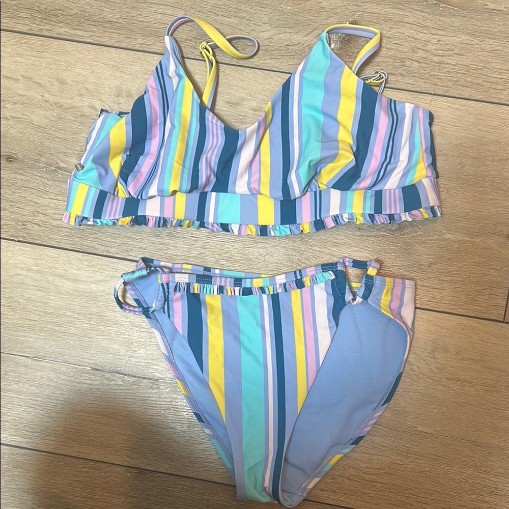 Adore Me  — Blue and Yellow Striped Bikini